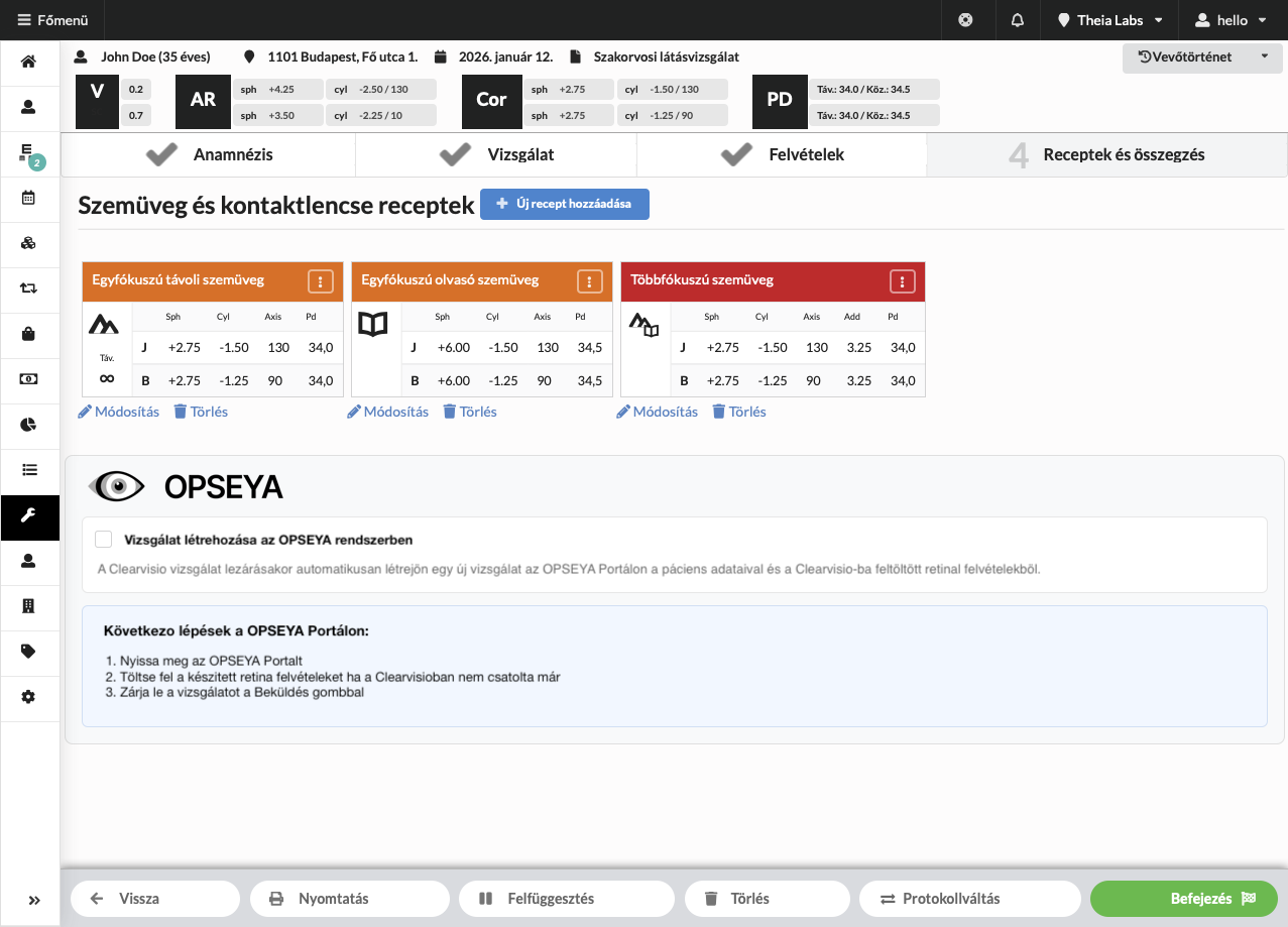 Clearvis.io felület az OPSEYA integrációval